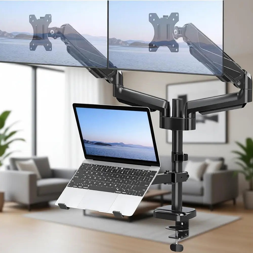 Регулируемое настольное крепление 3-в-1 для двух мониторов 27 дюймов или ноутбуков 10-17 дюймов с VESA 75/100 мм
Регулируемое настольное крепление 3-в-1 для двух мониторов 27 дюймов или ноутбуков 10-17 дюймов с VESA 75/100 мм