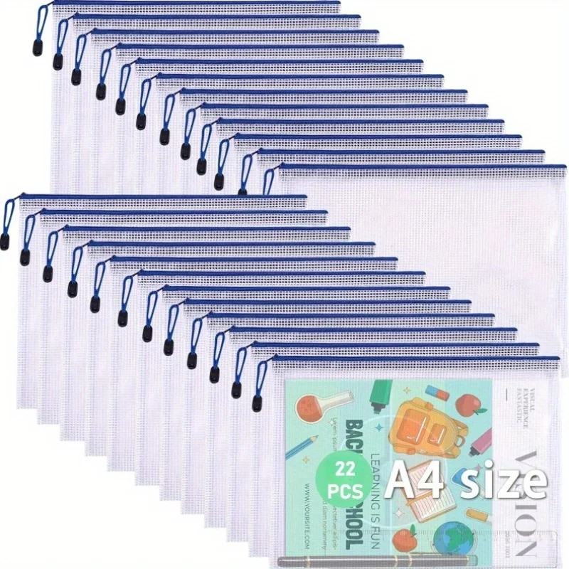 22-Pack A4 Letter Size Zipper Pouches, Waterproof PP Mesh Document Bags, Durable Office and Travel Storage Pockets Organization
22-Pack A4 Letter Size Zipper Pouches, Waterproof PP Mesh Document Bags, Durable Office and Travel Storage Pockets Organization