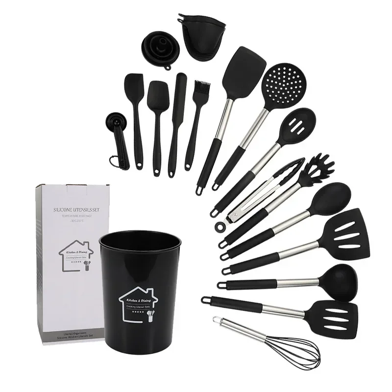 Black Silicone Cooking Utensils Set Non-Stick Pan Baking Tools Kitchenware Slotted Turner Spatula Spoon Food Tongs Kitchen
Black Silicone Cooking Utensils Set Non-Stick Pan Baking Tools Kitchenware Slotted Turner Spatula Spoon Food Tongs Kitchen