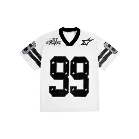 Camiseta de malla fina de verano con cuello en V, camiseta deportiva informal de moda de marca, jersey de seda de hielo americano estampado transpirable