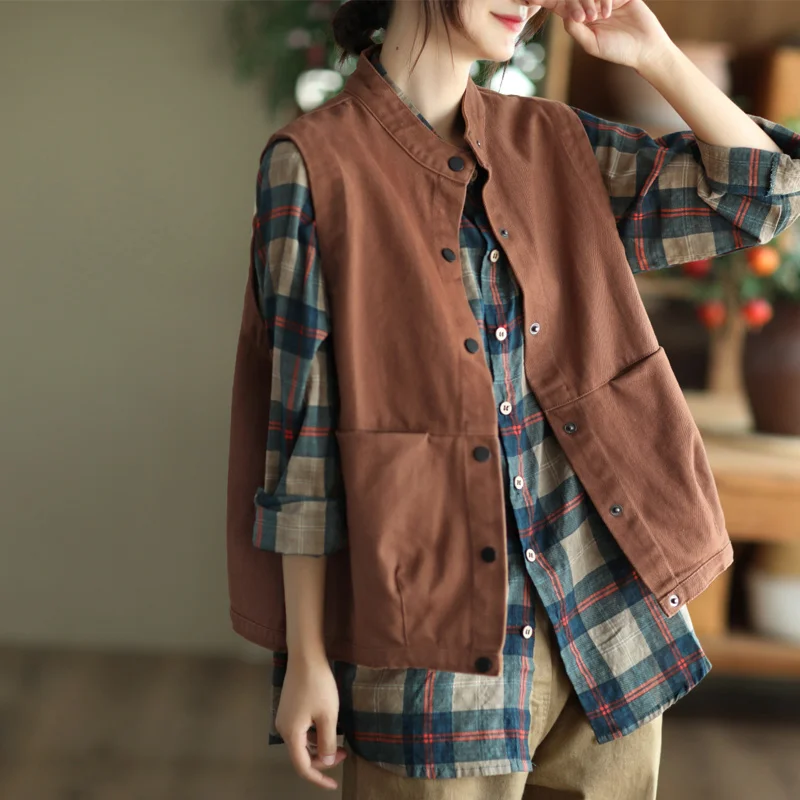 Casual Women's Svel Stand Collar Vest Loose Twill Cotton Jaet Outerwear Pure Color Commute Sle with ket And Button
Casual Women's Svel Stand Collar Vest Loose Twill Cotton Jaet Outerwear Pure Color Commute Sle with ket And Button