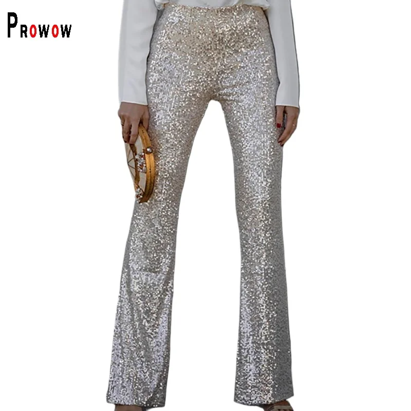 Prowow Fashion Trend Women Flare Pant High Waist Slim Fit Sequined Female Trousers 2025 New Spring Solid Color Pants Bottoms 
Prowow Fashion Trend Women Flare Pant High Waist Slim Fit Sequined Female Trousers 2025 New Spring Solid Color Pants Bottoms