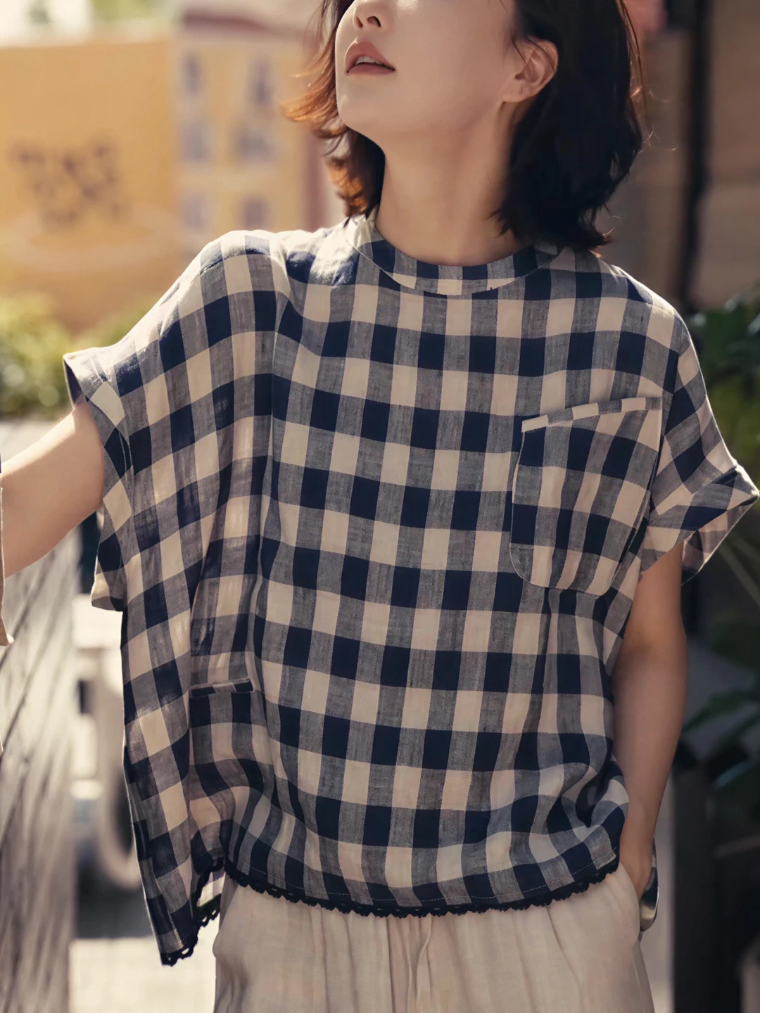 Chic Korean Sle Plaid T-irt Women's Faionable Ele Beautiful Summer New Arrival Loose Fit round Ne ort Sve
Chic Korean Sle Plaid T-irt Women's Faionable Ele Beautiful Summer New Arrival Loose Fit round Ne ort Sve