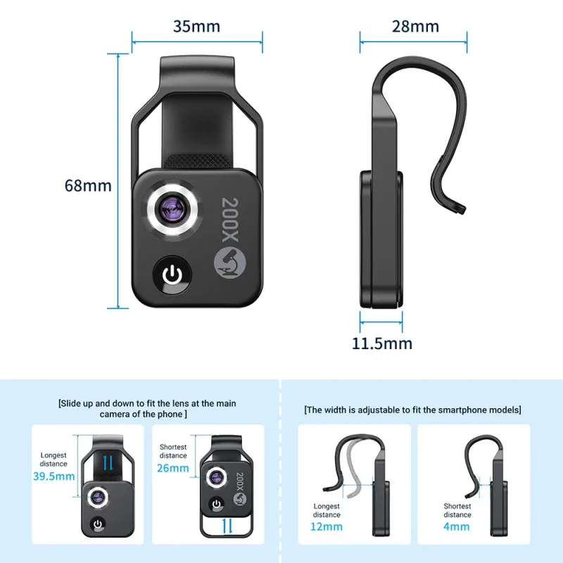 MS002 200X Professional Phone Microscope Lens w/ Phone Clip for Plant Insect Hair Observation Jewelry Jade Appraisal Lens
MS002 200X Professional Phone Microscope Lens w/ Phone Clip for Plant Insect Hair Observation Jewelry Jade Appraisal Lens