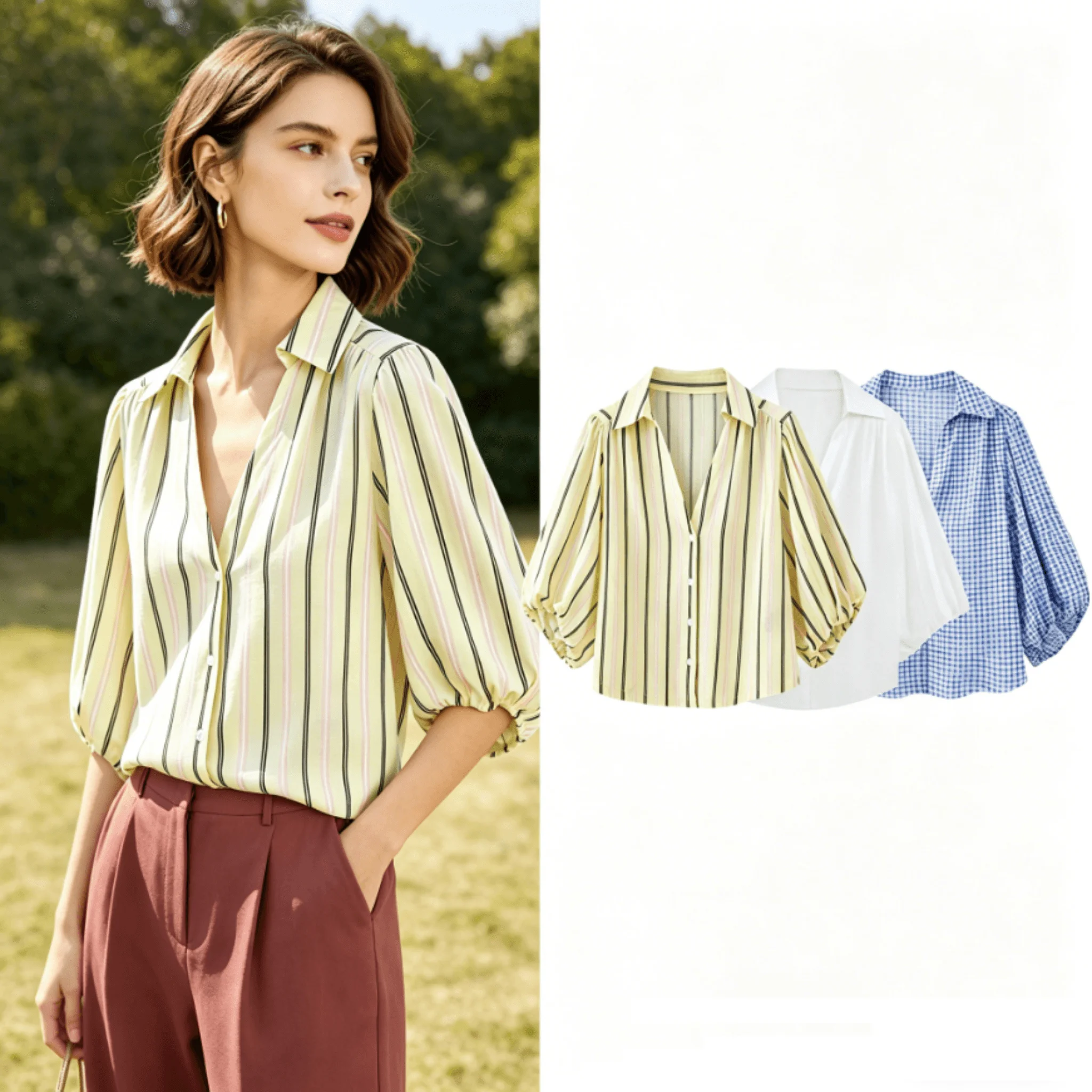 2026 Summer Loose Striped Blouse Women Puff Sleeve Casual Chic Blouse Elasticated Cuff Elegant Top New Fashion Shirts for Woman
2026 Summer Loose Striped Blouse Women Puff Sleeve Casual Chic Blouse Elasticated Cuff Elegant Top New Fashion Shirts for Woman
