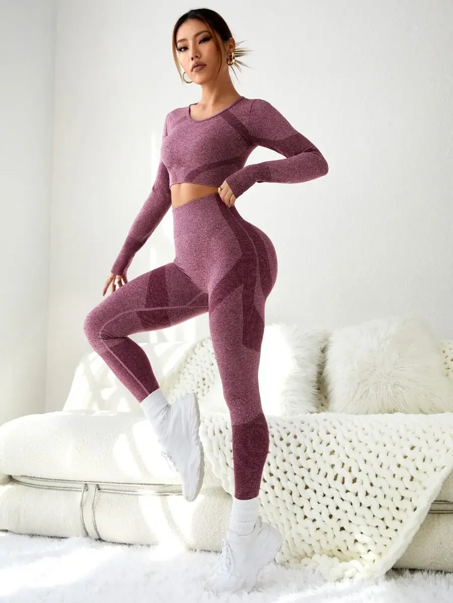 Seamless Colorblock Workout Set Long Sleeve Crop Top And High Waist Leggings
Seamless Colorblock Workout Set Long Sleeve Crop Top And High Waist Leggings