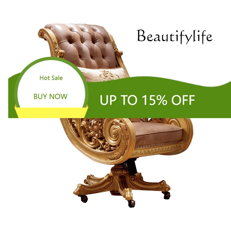 Офисное кресло в европейском стиле с резьбой по коже, роскошное вращающееся кресло для виллы с золотой фольгой, французский неоклассический стиль X
Офисное кресло в европейском стиле с резьбой по коже, роскошное вращающееся кресло для виллы с золотой фольгой, французский неоклассический стиль X