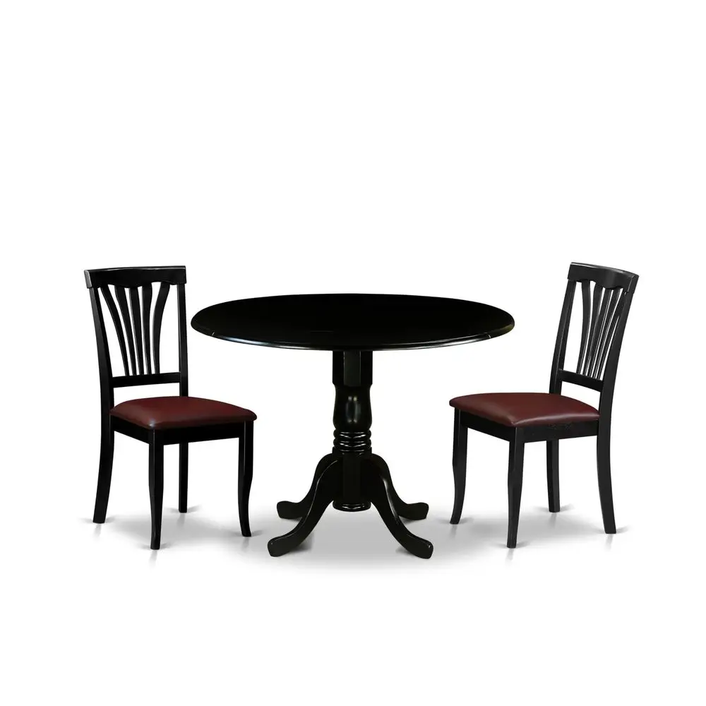DLAV3BLKLC 3 Piece Dining Set Contains a Round Dining Room Table with Dropleaf and 2 Faux Leather Upholstered Kitchen Chairs, 4
DLAV3BLKLC 3 Piece Dining Set Contains a Round Dining Room Table with Dropleaf and 2 Faux Leather Upholstered Kitchen Chairs, 4