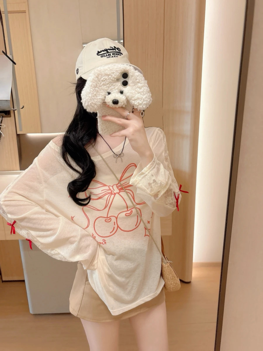 Lace Splice Loose Long Sleeve T-Shirt Women's Summer New Style Knot See-through Breathable Polyester Fiber Top
Lace Splice Loose Long Sleeve T-Shirt Women's Summer New Style Knot See-through Breathable Polyester Fiber Top