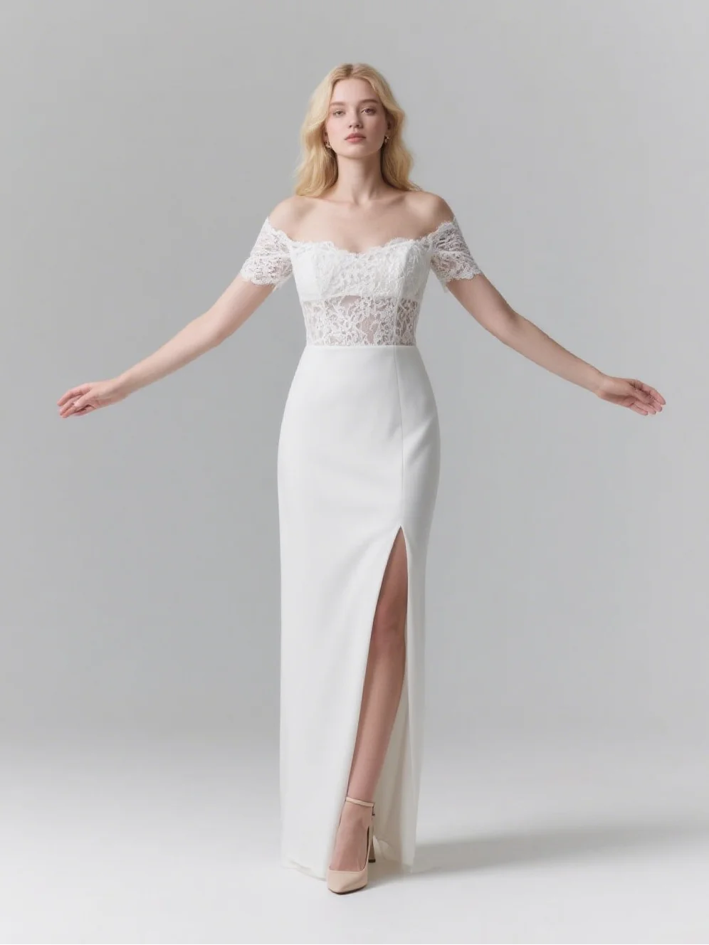 Elegant Sheath Wedding Dress Off Shoulder Lace Chiffon Floor Length High Split Short Sleeves Bridal Gown 2025 free customized
Elegant Sheath Wedding Dress Off Shoulder Lace Chiffon Floor Length High Split Short Sleeves Bridal Gown 2025 free customized