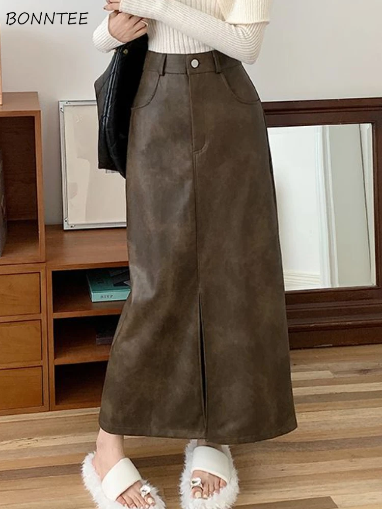 Long Skirts Women PU Vintage Slit Temper A-line High Waist Streetwear Autumn Simple Classic Korean Style All-match Popular Mujer
Long Skirts Women PU Vintage Slit Temper A-line High Waist Streetwear Autumn Simple Classic Korean Style All-match Popular Mujer