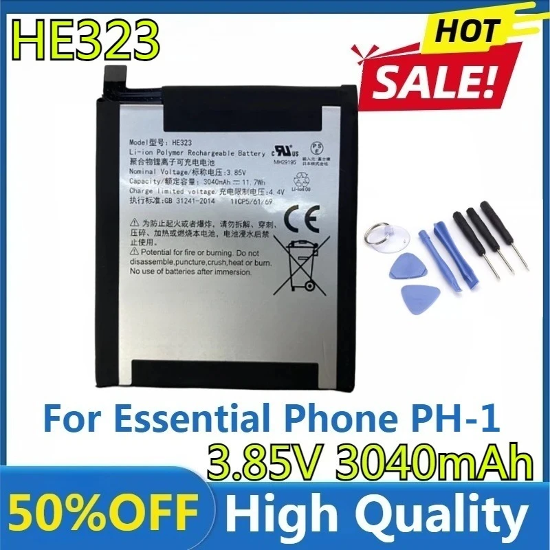 Новый высококачественный сменный аккумулятор для смартфона HE323, 3,85 В, 3040 мАч, для Essential Phone PH-1 с инструментами
Новый высококачественный сменный аккумулятор для смартфона HE323, 3,85 В, 3040 мАч, для Essential Phone PH-1 с инструментами