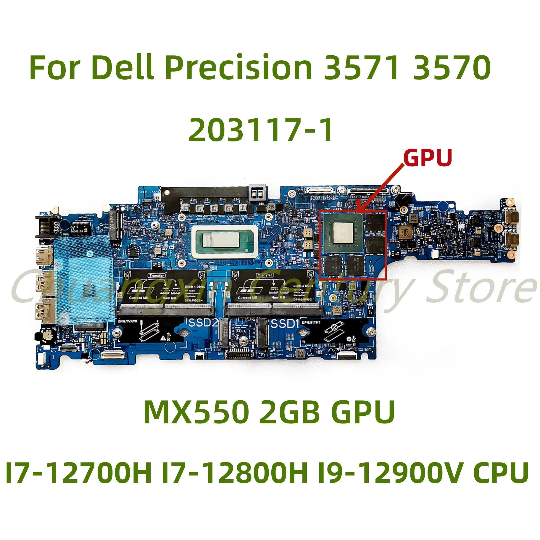 203117-1 motherboard for Dell Latitude Precision 3571 3570 laptop with I7-12800H I7-12700H I9-12900V CPU MX550 2GB GPU 100% Test
203117-1 motherboard for Dell Latitude Precision 3571 3570 laptop with I7-12800H I7-12700H I9-12900V CPU MX550 2GB GPU 100% Test