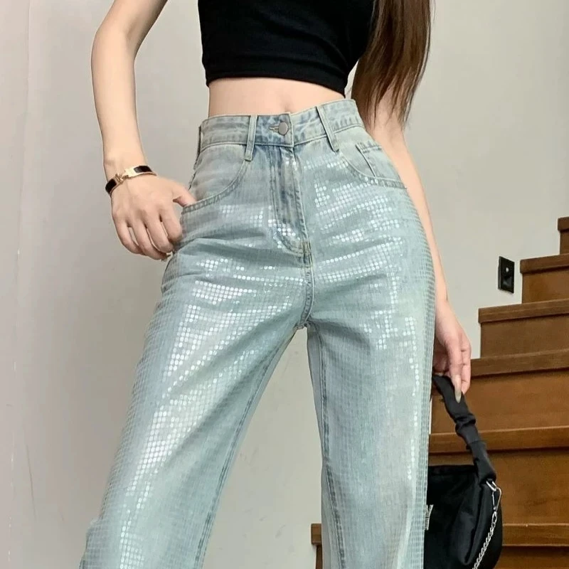 Retro Jeans for Women's /Summer New Design Sensation Heavy Industry Sequins High Waist Wide Leg Pants Floor Straight leg Pants
Retro Jeans for Women's /Summer New Design Sensation Heavy Industry Sequins High Waist Wide Leg Pants Floor Straight leg Pants