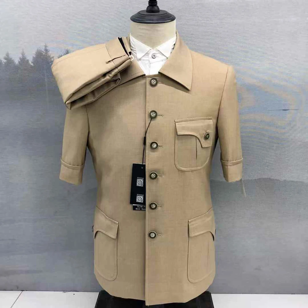 Elegant Men's Suits Fashion Short Sleeve Slim Fit 2 Piece Jacket Pants Sets High Quality Male Clothing Customzied Costume Homme
Elegant Men's Suits Fashion Short Sleeve Slim Fit 2 Piece Jacket Pants Sets High Quality Male Clothing Customzied Costume Homme