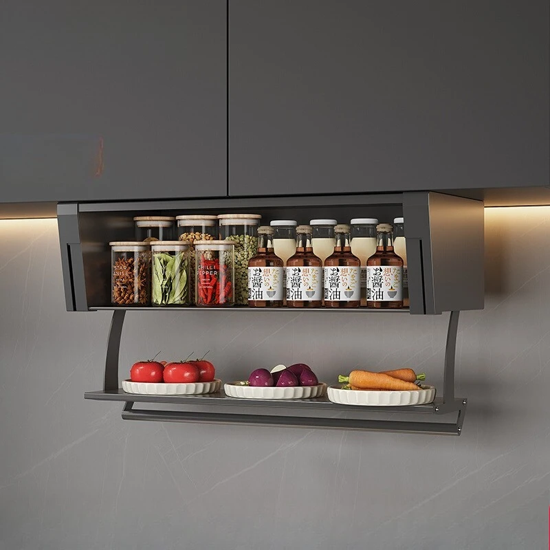 Kitchen hanging cabinet, seasoning, storage, wall hanging pull-down foldable food rack to store household space capsule dishes
Kitchen hanging cabinet, seasoning, storage, wall hanging pull-down foldable food rack to store household space capsule dishes