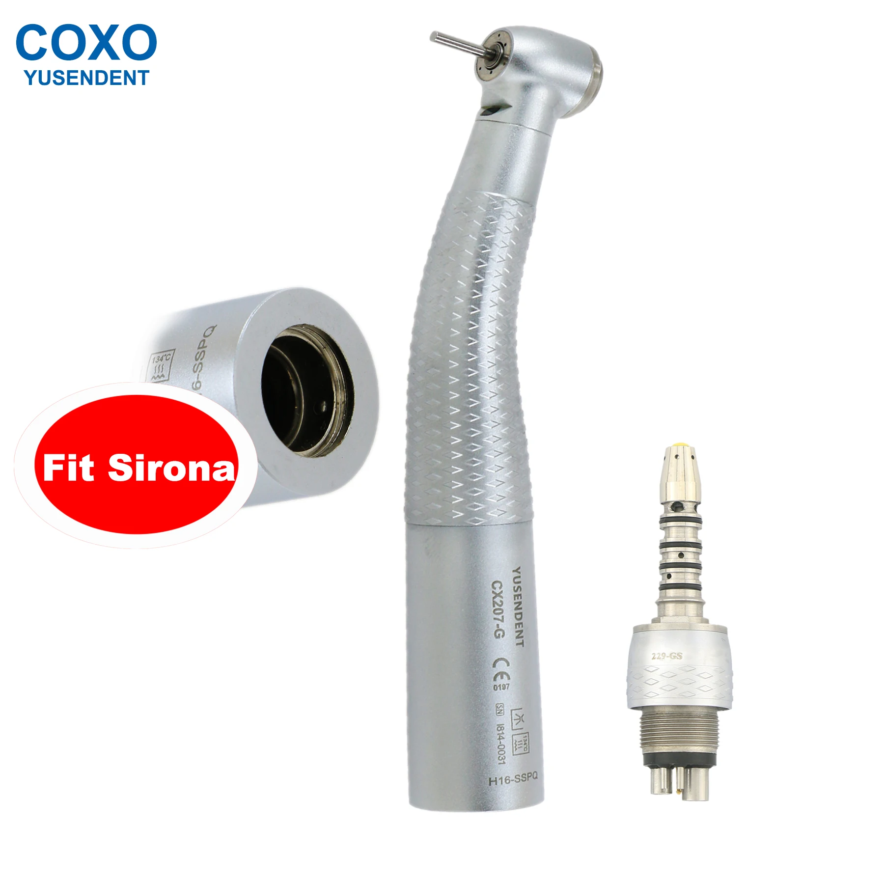 COXO YUSENDENT Dental Handpiece High Speed CX207-G Dental Fiber Optic Turbine With Light 6 Holes Quick Coupler Fit Sirona R/F
COXO YUSENDENT Dental Handpiece High Speed CX207-G Dental Fiber Optic Turbine With Light 6 Holes Quick Coupler Fit Sirona R/F
