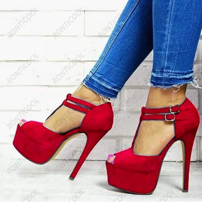 Ronticool New Women T-strap Platform Sandals Faux Suede Sexy Stiletto Heels Peep Toe Fuchsia Party Shoes US Plus Size 5-20
Ronticool New Women T-strap Platform Sandals Faux Suede Sexy Stiletto Heels Peep Toe Fuchsia Party Shoes US Plus Size 5-20