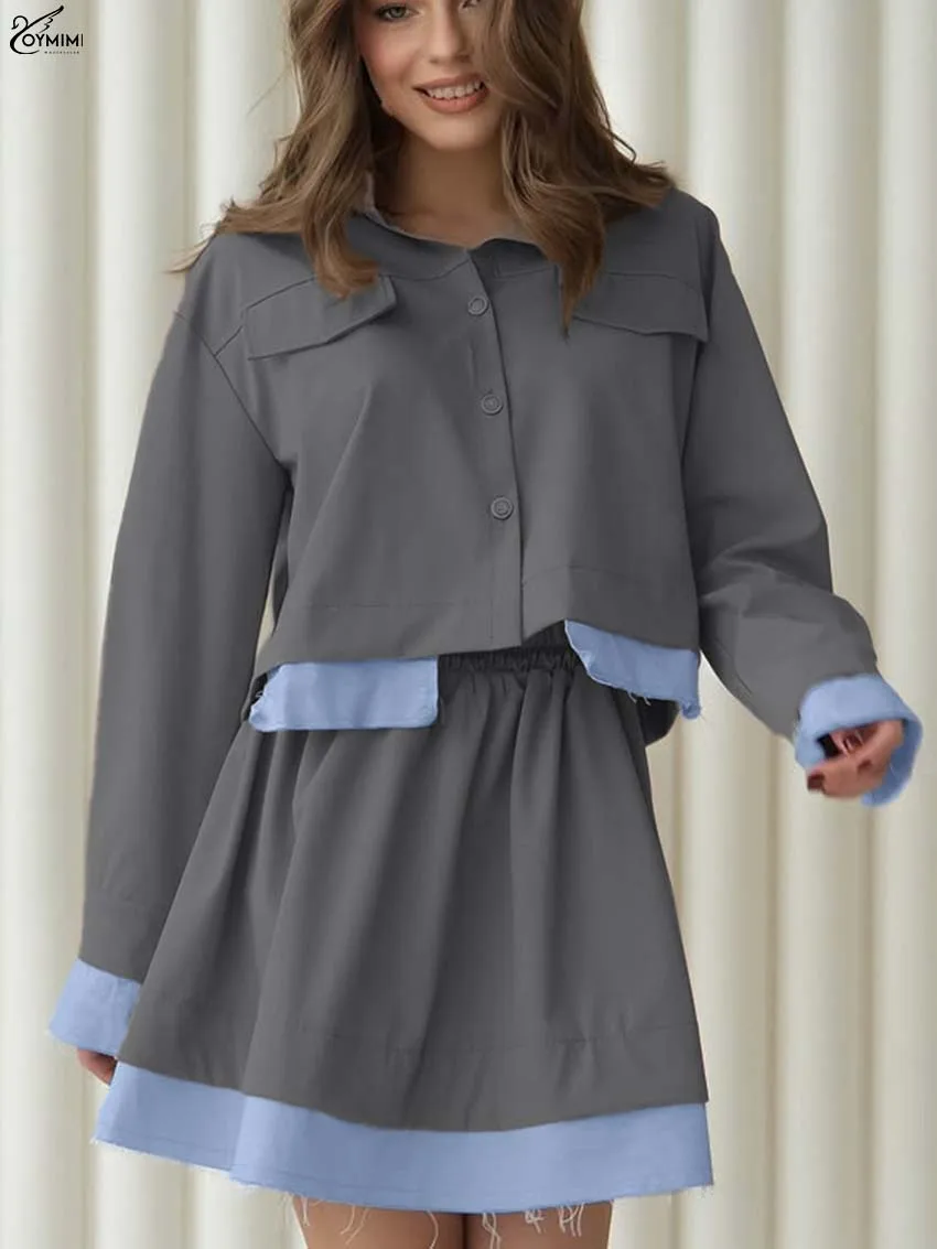 Oymimi Elegant Grey Patchwork Woman 2 Piece Set Outfit Casual Long Sleeve Single Breasted Pockets Shirt + A-Line Mini Skirts Set
Oymimi Elegant Grey Patchwork Woman 2 Piece Set Outfit Casual Long Sleeve Single Breasted Pockets Shirt + A-Line Mini Skirts Set