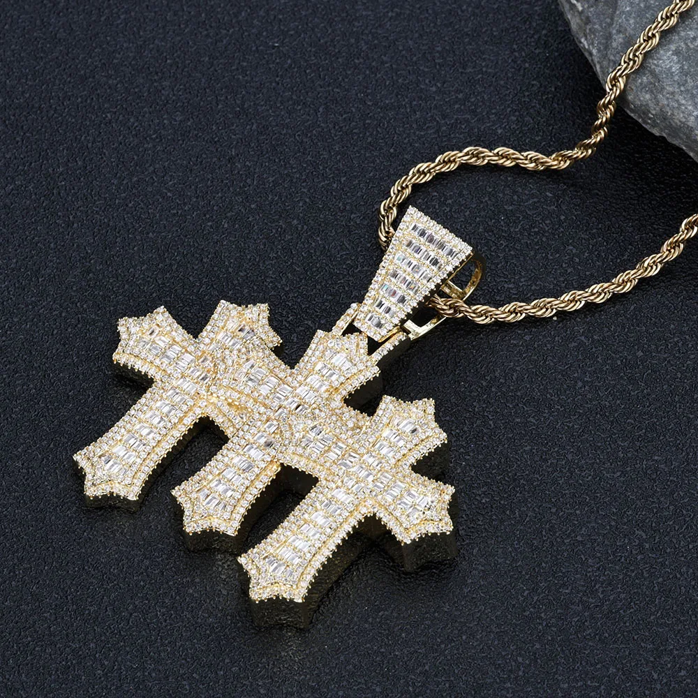 Three Cross Necklace High Quality Hip Hop Jewelry Mens New Iced out Triple Cross Charm Pendant with Cuban/Rope Chain
Three Cross Necklace High Quality Hip Hop Jewelry Mens New Iced out Triple Cross Charm Pendant with Cuban/Rope Chain