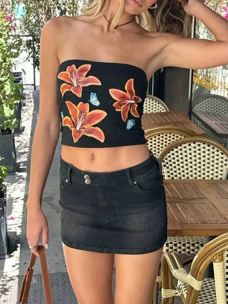 Women Floral Tube Top Sleeveless Strapless Crop Top Summer Streetwear
Women Floral Tube Top Sleeveless Strapless Crop Top Summer Streetwear