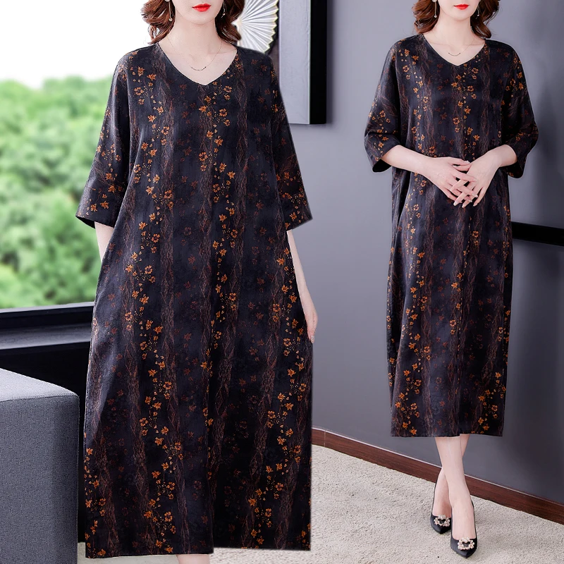 2022 Fashion Large Size Yarn Dress Retro Women's Clothing Spring Summer 3/4 Sleeves Mulberry Middle-aged Floral Dress D1885
2022 Fashion Large Size Yarn Dress Retro Women's Clothing Spring Summer 3/4 Sleeves Mulberry Middle-aged Floral Dress D1885