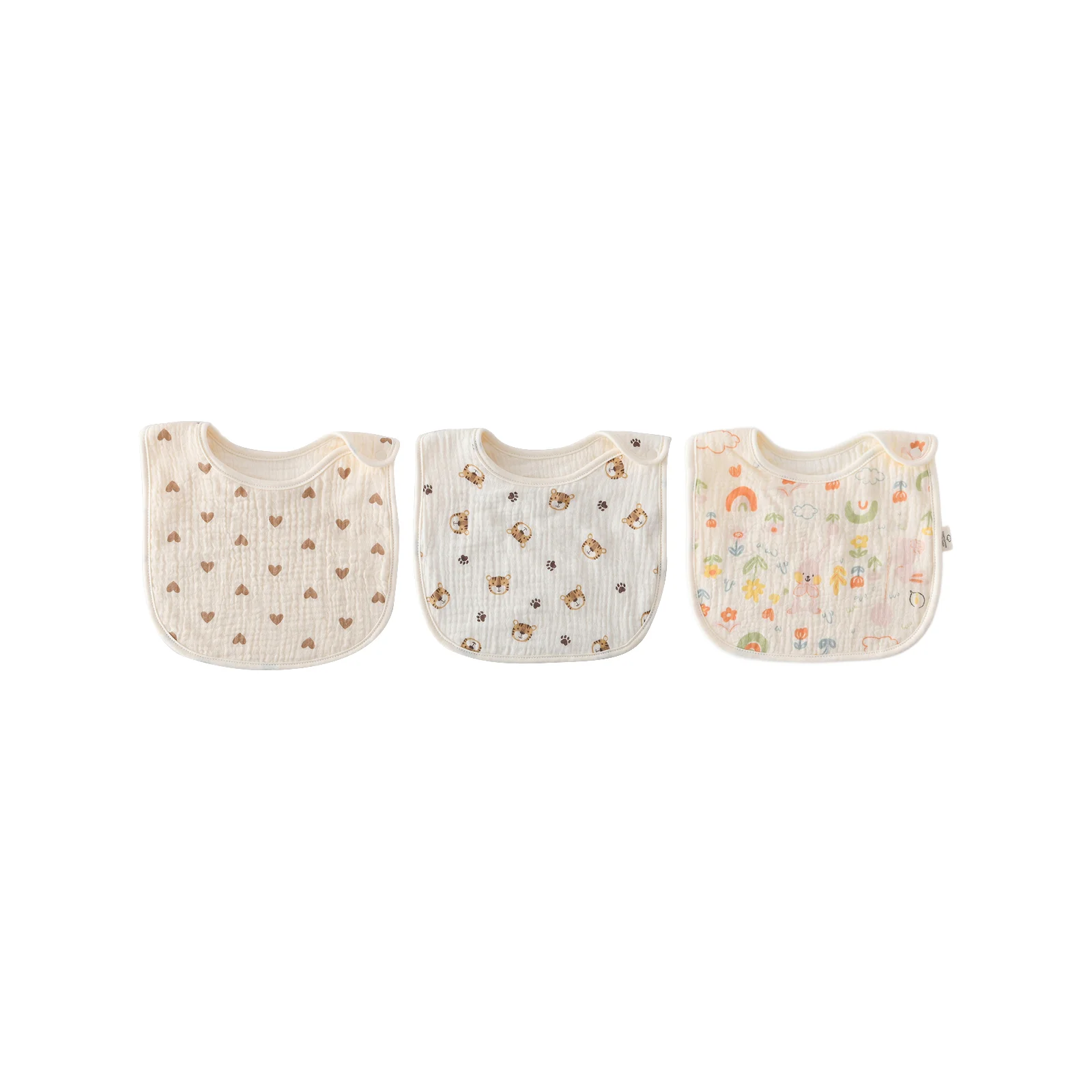 Six-layer cotton gauze U-shaped bib three-piece set: love + little tiger + garden pink rabbit
Six-layer cotton gauze U-shaped bib three-piece set: love + little tiger + garden pink rabbit