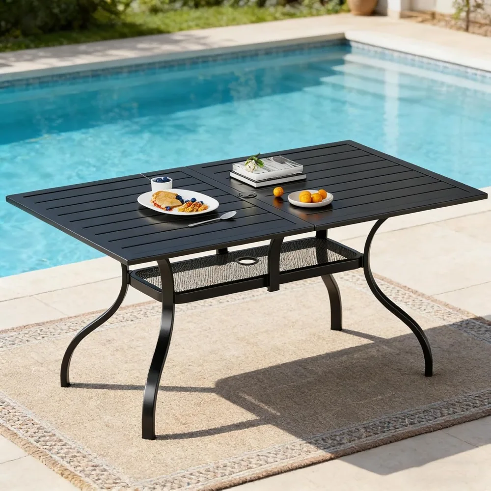 60"x37" Black Patio Outdoor Dining Table Metal Steel Slat Rectangular Bistro Table , Customized
60"x37" Black Patio Outdoor Dining Table Metal Steel Slat Rectangular Bistro Table , Customized