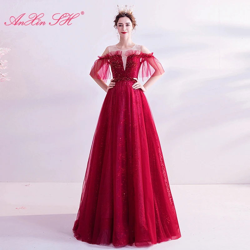 AnXin SH princess wine red sparkly lace party vintage o neck ruffles sleeve beading crystal a line bride evening dress 3198Q
AnXin SH princess wine red sparkly lace party vintage o neck ruffles sleeve beading crystal a line bride evening dress 3198Q