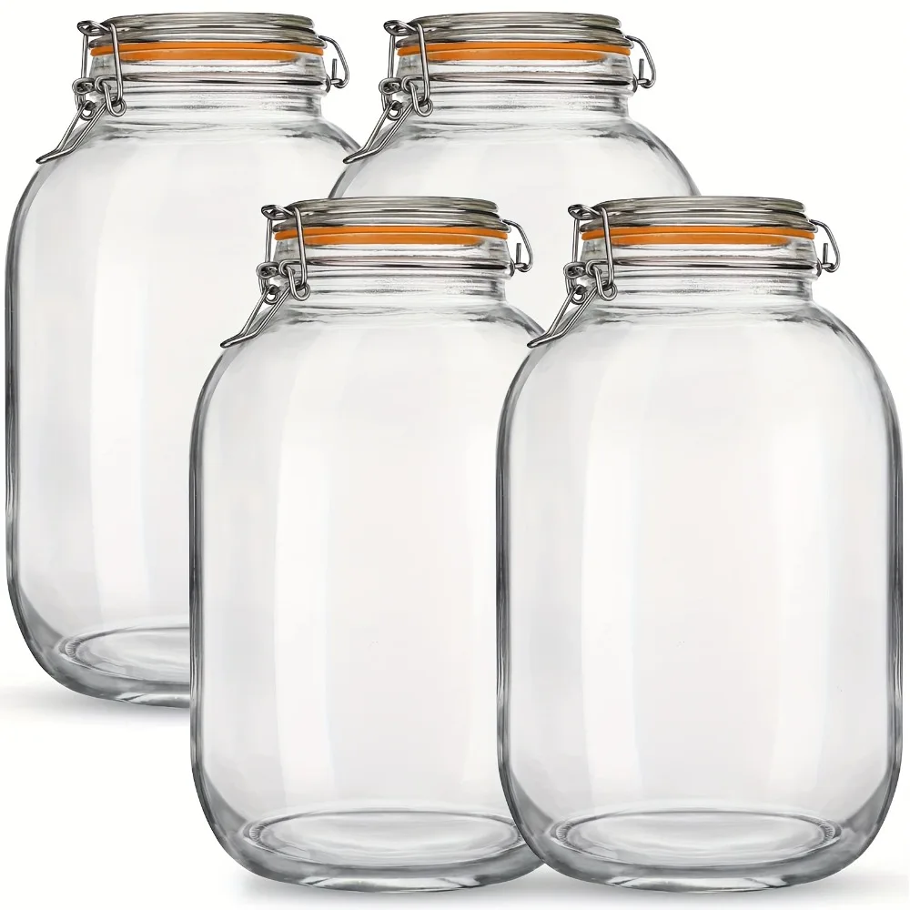 4 Pack 1 Gallon Wide Mouth Glass Mason Jars with Hinged Airtight Lids & Replacement Silicone Gaskets - Freezer Safe, Rectangular Design for Fermenting, Canning, Preserving, Pantry & Kitchen Storage, Preserving Containers | Modern Kitchenware
4 Pack 1 Gallon Wide Mouth Glass Mason Jars with Hinged Airtight Lids & Replacement Silicone Gaskets - Freezer Safe, Rectangular Design for Fermenting, Canning, Preserving, Pantry & Kitchen Storage, Preserving Containers | Modern Kitchenware