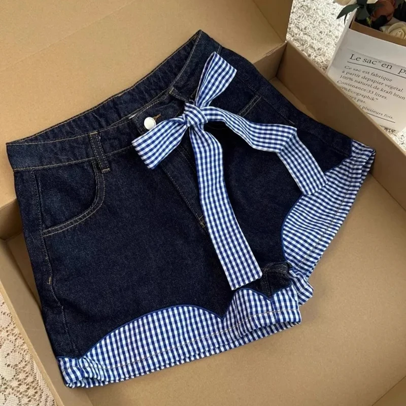 Plaid Patchwork Denim Shorts Women Summer Bow Bandage Korean Wide Leg Jeans High Waist Casual Chic All Match Female Hot Shorts
Plaid Patchwork Denim Shorts Women Summer Bow Bandage Korean Wide Leg Jeans High Waist Casual Chic All Match Female Hot Shorts
