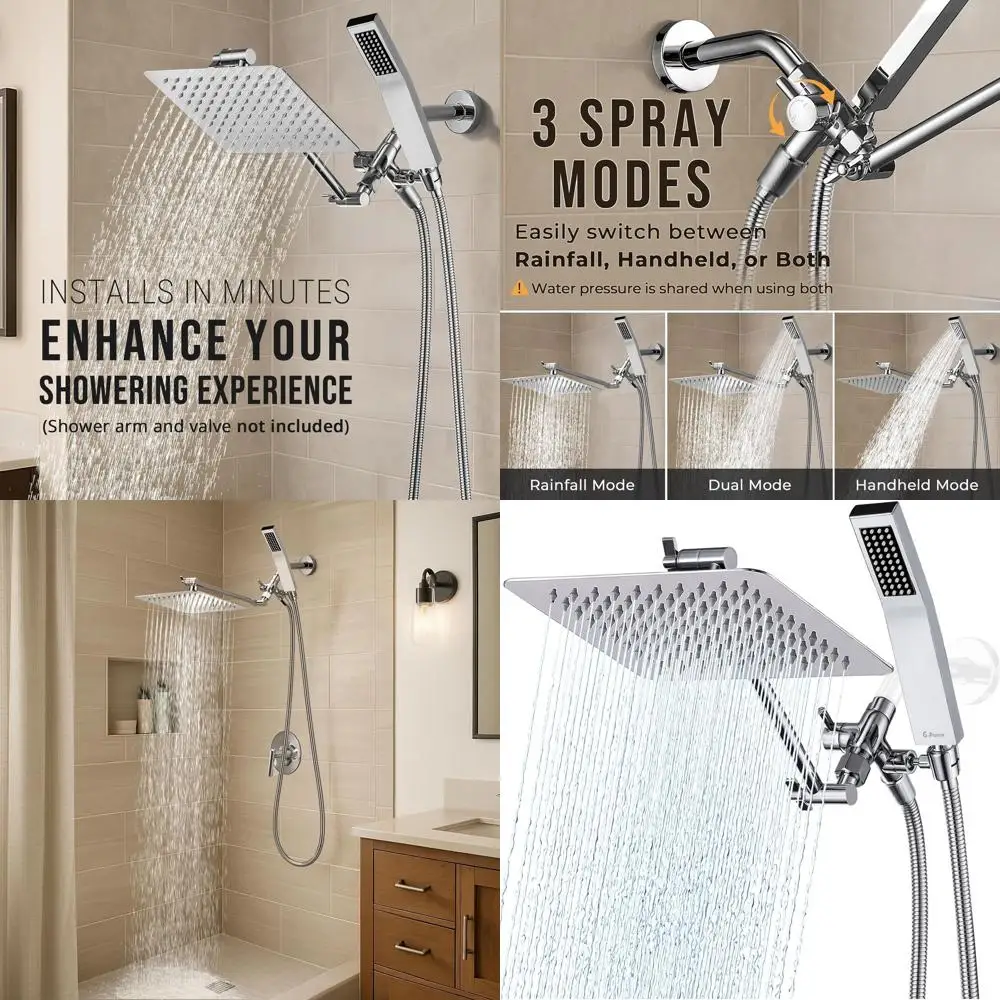 8 Dual Square Shower Head Combo with Handheld, Rainfall, 3-Way Diverter, 71 Hose - Premium Bathroom Upgrade
8 Dual Square Shower Head Combo with Handheld, Rainfall, 3-Way Diverter, 71 Hose - Premium Bathroom Upgrade