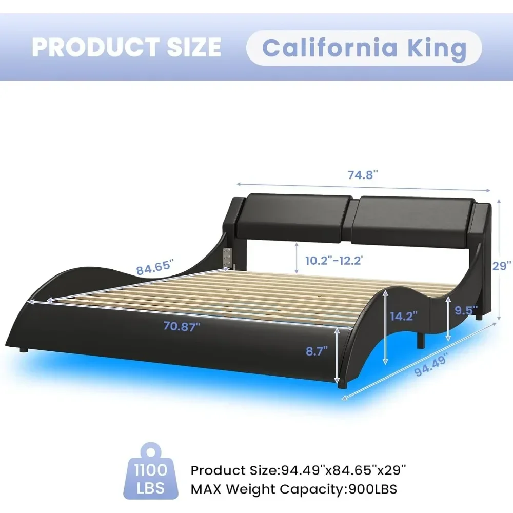 Кровать California King с изголовьем и LED-подсветкой, современная кровать-платформа из искусственной кожи с низким профилем, изогнутая кровать в форме волны
Кровать California King с изголовьем и LED-подсветкой, современная кровать-платформа из искусственной кожи с низким профилем, изогнутая кровать в форме волны