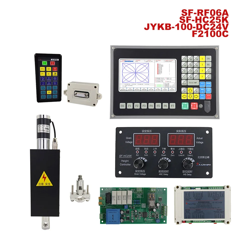 THC 2-axis control system kit+F2100C controller+SF-HC25K arc voltage height controller+lift body JYKB-100-DC24V+SF-RF06A
THC 2-axis control system kit+F2100C controller+SF-HC25K arc voltage height controller+lift body JYKB-100-DC24V+SF-RF06A