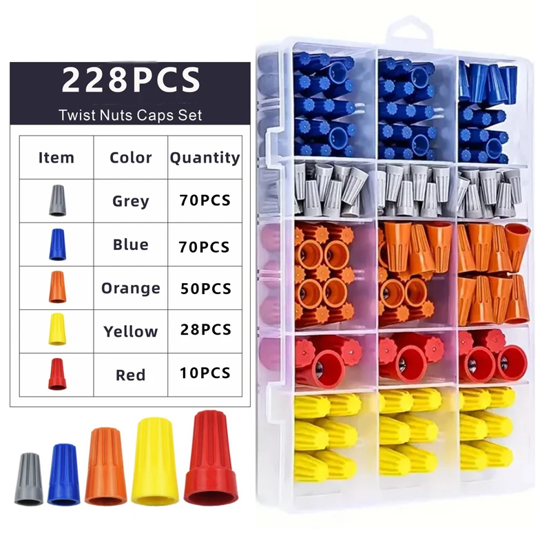 228 шт. изоляционные соединители для витых проводов с пружинными портативными быстроразъемными гайками, пружинные колпачки для проводов для электрических проводов
228 шт. изоляционные соединители для витых проводов с пружинными портативными быстроразъемными гайками, пружинные колпачки для проводов для электрических проводов