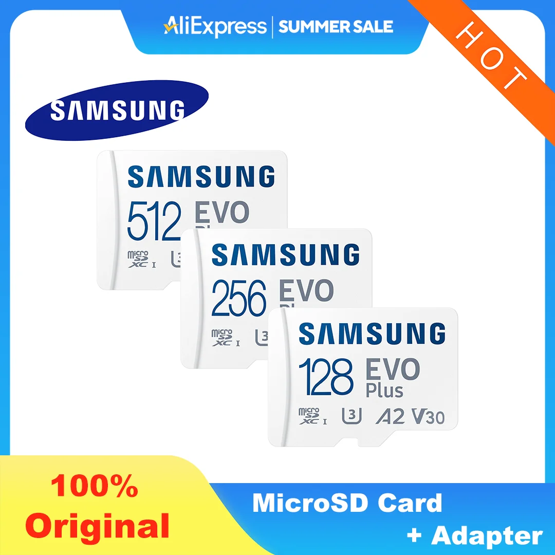 Samsung EVO Plus microSD Memory Card + Adapter, 128GB 256GB 512GB microSDXC, Speeds Up to 160 MB/s, UHS-I, C10, U3, V10, A2
Samsung EVO Plus microSD Memory Card + Adapter, 128GB 256GB 512GB microSDXC, Speeds Up to 160 MB/s, UHS-I, C10, U3, V10, A2