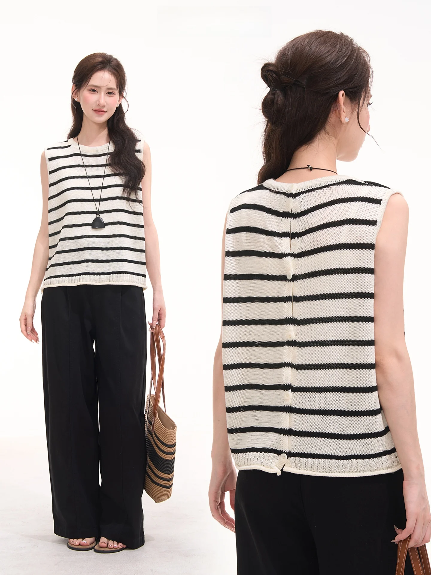 Heme 10 Woolen Knitted Vest Women's Summer Stripe Design Simple Back Button Loose Fit Polyester Nylon Acrylic Fiber Blend
Heme 10 Woolen Knitted Vest Women's Summer Stripe Design Simple Back Button Loose Fit Polyester Nylon Acrylic Fiber Blend