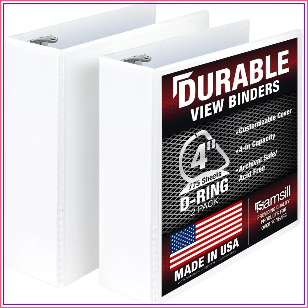 Durable 4 Inch 3 Ring D Ring Binder, 100% Recycled Chipboard, White, 2 Pack
Durable 4 Inch 3 Ring D Ring Binder, 100% Recycled Chipboard, White, 2 Pack