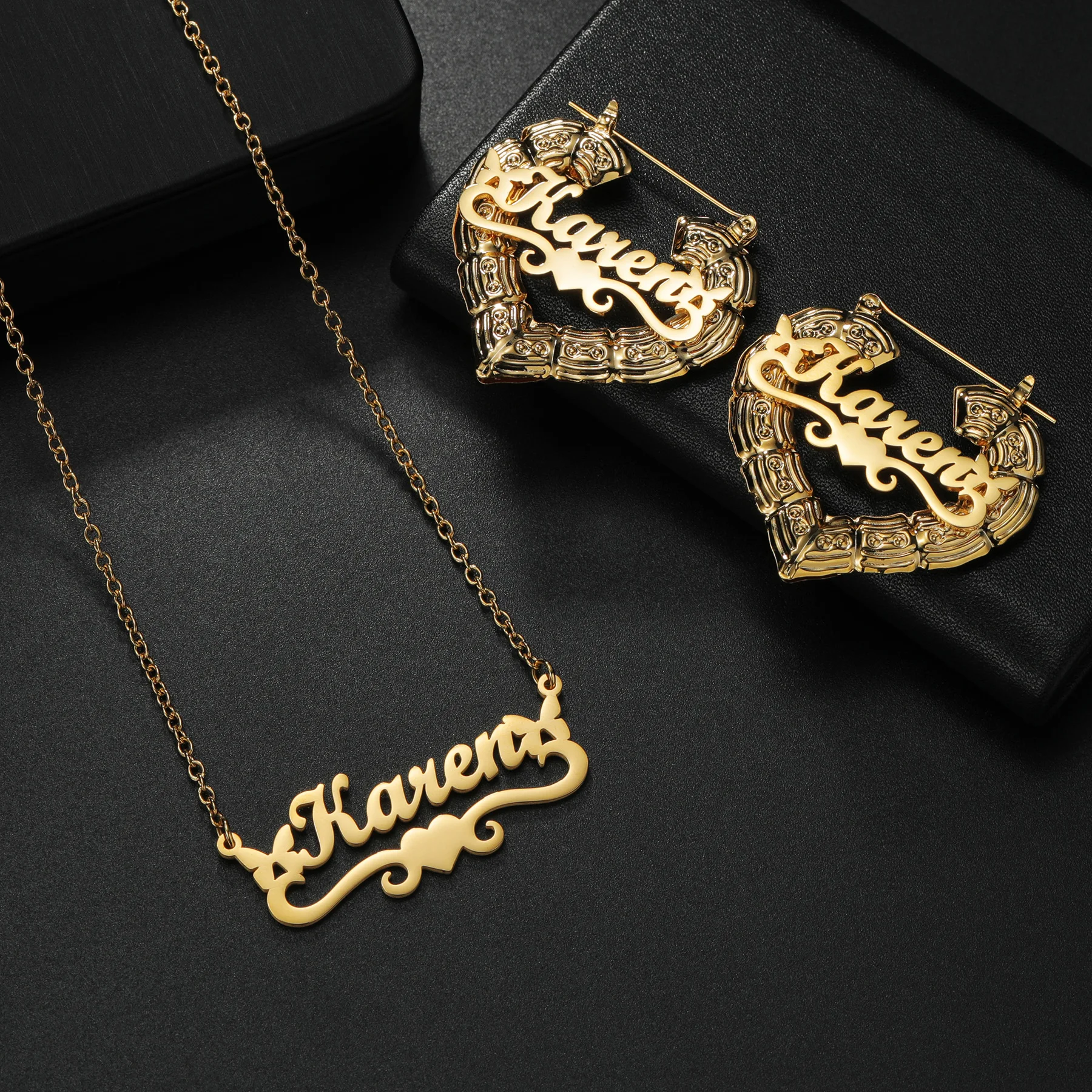 Exquisite Custom Name Necklace Bamboo Earring For Women Stainless Steel Jewelry Set Personalized Heart Cuban Chain Birthday Gift
Exquisite Custom Name Necklace Bamboo Earring For Women Stainless Steel Jewelry Set Personalized Heart Cuban Chain Birthday Gift