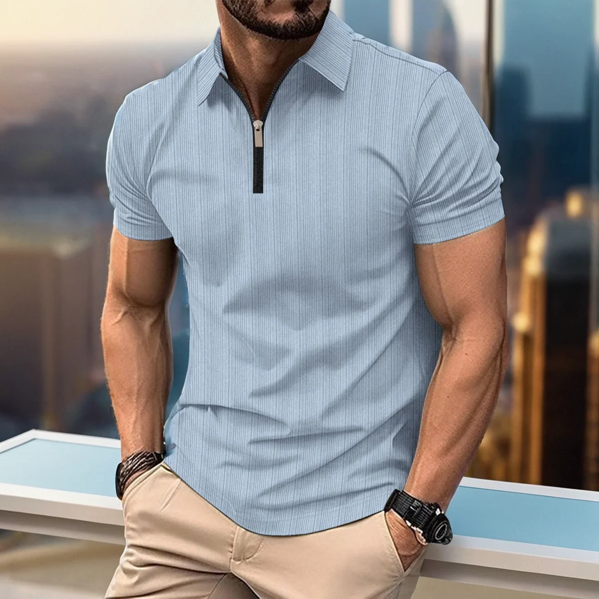 Men's new solid color texture leisure POLO shirt zipper short sleeve T-shirt men's top
Men's new solid color texture leisure POLO shirt zipper short sleeve T-shirt men's top