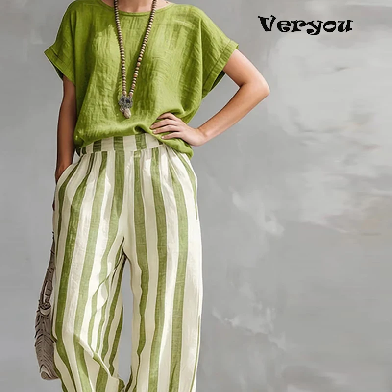 New Vintage Women Two Piece Set O Neck Loose Short Sleeve Women T-Shirts Striped Printed Pants Suit Women Summer Casual Outfits
New Vintage Women Two Piece Set O Neck Loose Short Sleeve Women T-Shirts Striped Printed Pants Suit Women Summer Casual Outfits