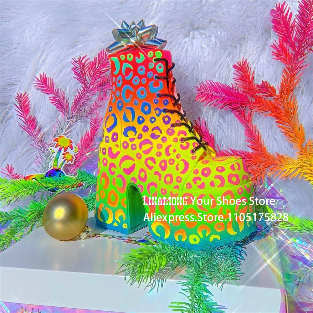 Colorful Striped Platform Booties Fashion Style Chunky Heel Ankle Boots Dazzling Lace-Up Boots for Women Y2k Kawaii Women Boots
Colorful Striped Platform Booties Fashion Style Chunky Heel Ankle Boots Dazzling Lace-Up Boots for Women Y2k Kawaii Women Boots