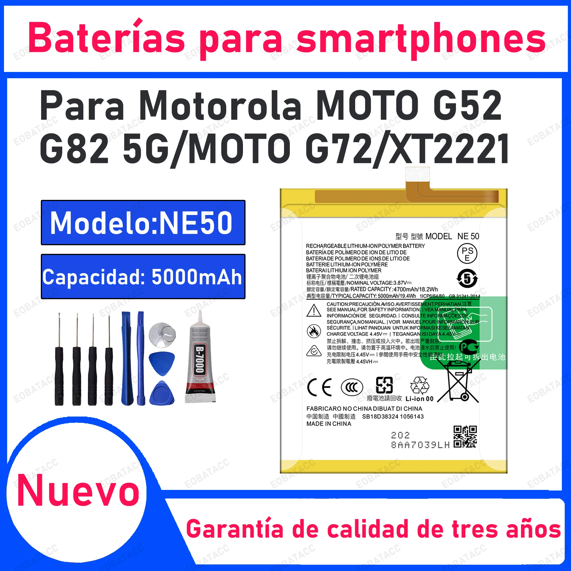 100% New 5000mAh NE50 Battery For Motorola MOTO G52/G82 5G/G72 Replacement Bateria+Free Tools
100% New 5000mAh NE50 Battery For Motorola MOTO G52/G82 5G/G72 Replacement Bateria+Free Tools