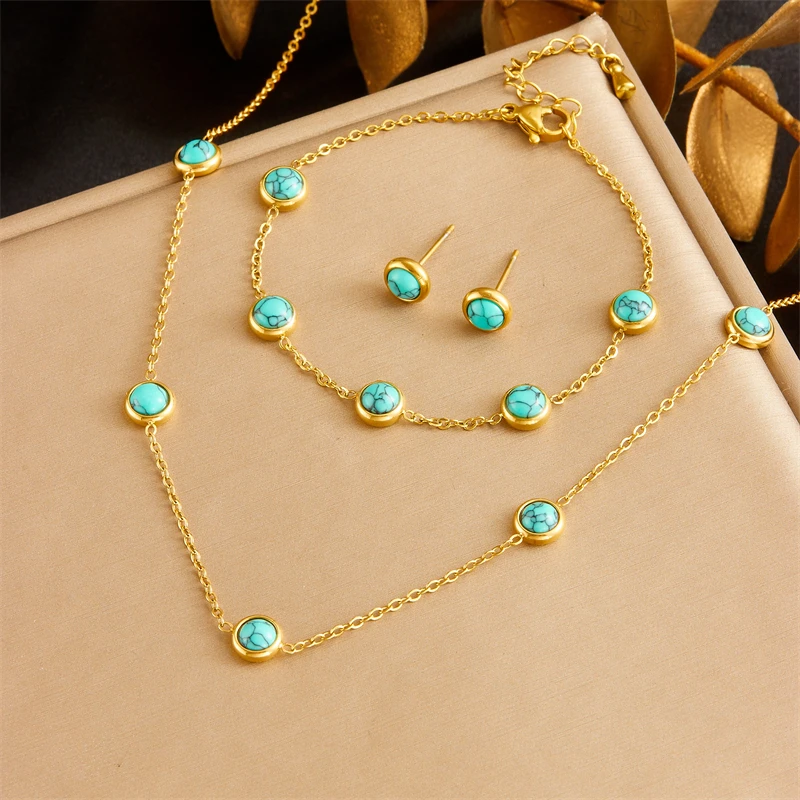 316L Stainless Steel Round Turquoise Necklace Bracelet Earrings Suit For Womens 2024 New TrendNon-fadingjewelry Set
316L Stainless Steel Round Turquoise Necklace Bracelet Earrings Suit For Womens 2024 New TrendNon-fadingjewelry Set