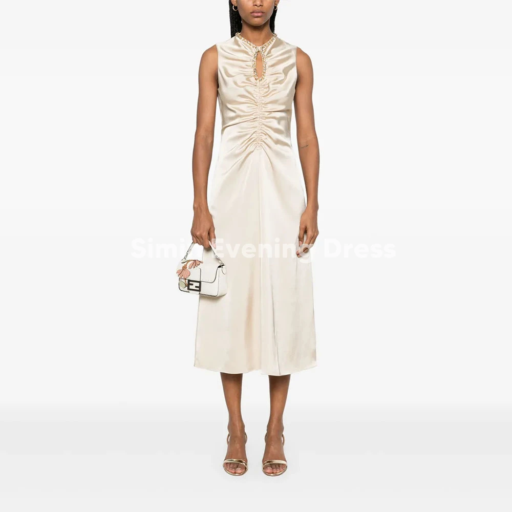 Simin Женские вечерние платья в Саудовской Аравии со складками и круглым вырезом, расшитые бисером и трапециевидной формы без рукавов, элегантные вечерние платья длиной до чая 2025 
Simin Женские вечерние платья в Саудовской Аравии со складками и круглым вырезом, расшитые бисером и трапециевидной формы без рукавов, элегантные вечерние платья длиной до чая 2025