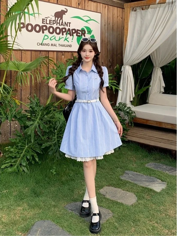 plus Size A-Line Skirt Lace Splicing Slimming Checkered Short Sleeve Dress Korean Style Commute Wind Summer Casual Dress
plus Size A-Line Skirt Lace Splicing Slimming Checkered Short Sleeve Dress Korean Style Commute Wind Summer Casual Dress