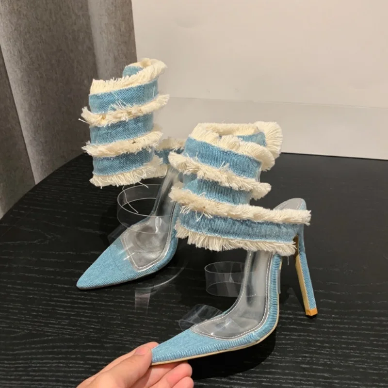 2025 новые модные дизайнерские джинсовые сандалии с ремешком на щиколотке, женские прозрачные летние туфли из ПВХ на высоком каблуке, вечерние, банкетные, стриптизерши
2025 новые модные дизайнерские джинсовые сандалии с ремешком на щиколотке, женские прозрачные летние туфли из ПВХ на высоком каблуке, вечерние, банкетные, стриптизерши