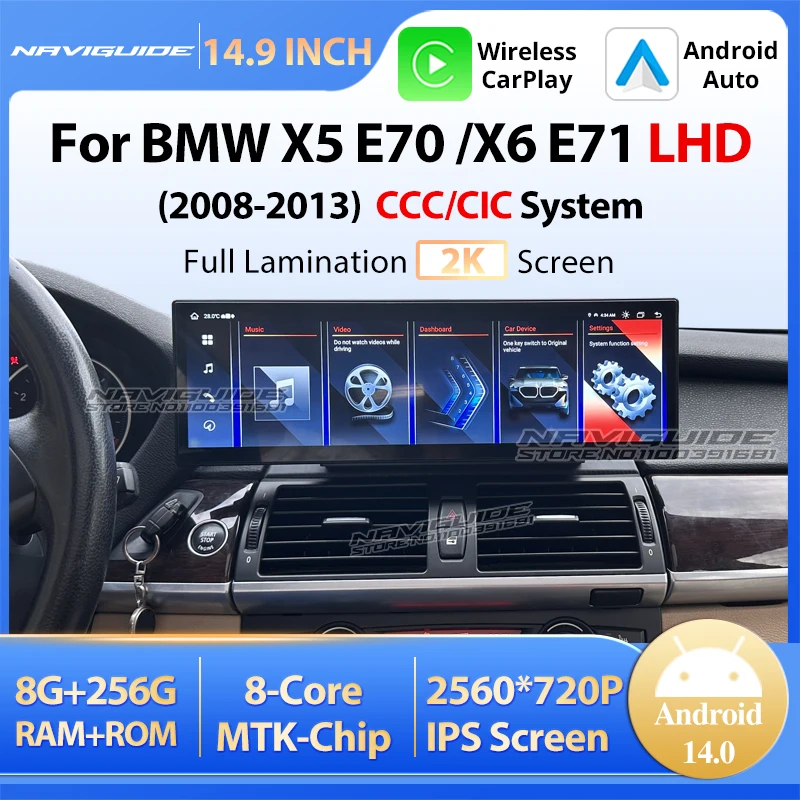 NAVIGUIDE 14,9-дюймовый Android14 для BMW X5 E70 X6 E71 LHD 2008-2013 CCC CIC Автомобильный мультимедийный плеер Беспроводной CarPlay Auto GPS Navi
NAVIGUIDE 14,9-дюймовый Android14 для BMW X5 E70 X6 E71 LHD 2008-2013 CCC CIC Автомобильный мультимедийный плеер Беспроводной CarPlay Auto GPS Navi