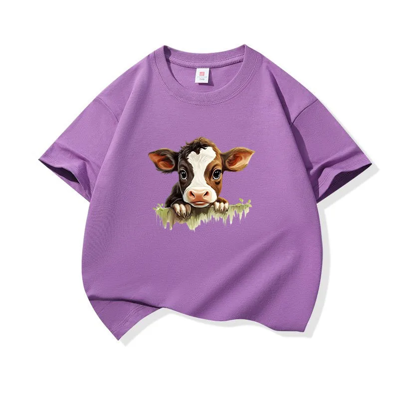 Kids Cotton T Shirt Cute Baby Cow Peeking Over Grass Print Crew Neck Short Sleeve Tee Casual Boys Girls Summer Tops
Kids Cotton T Shirt Cute Baby Cow Peeking Over Grass Print Crew Neck Short Sleeve Tee Casual Boys Girls Summer Tops