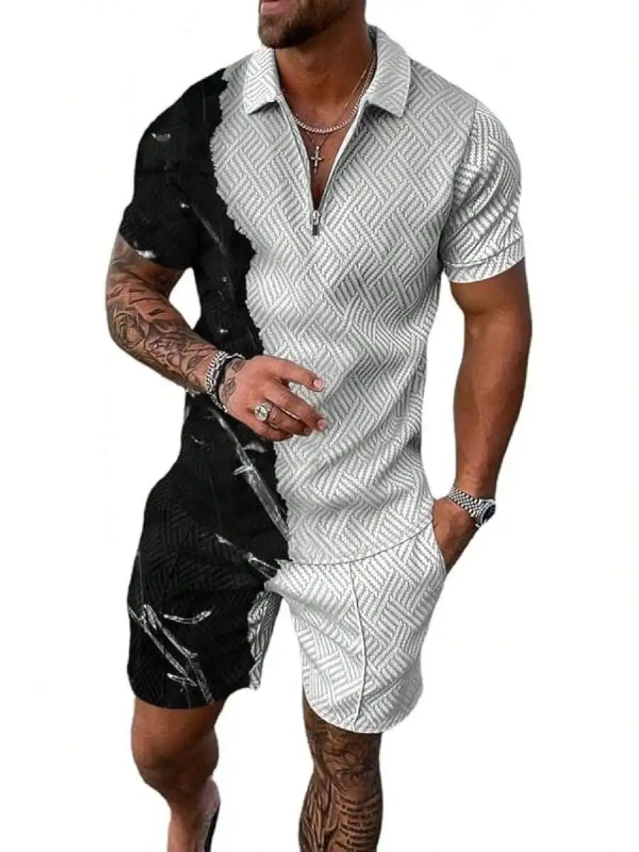 Mens 2 Piece Summer Short Set Casual Zipper Shirt And Shorts Track Suit
Mens 2 Piece Summer Short Set Casual Zipper Shirt And Shorts Track Suit